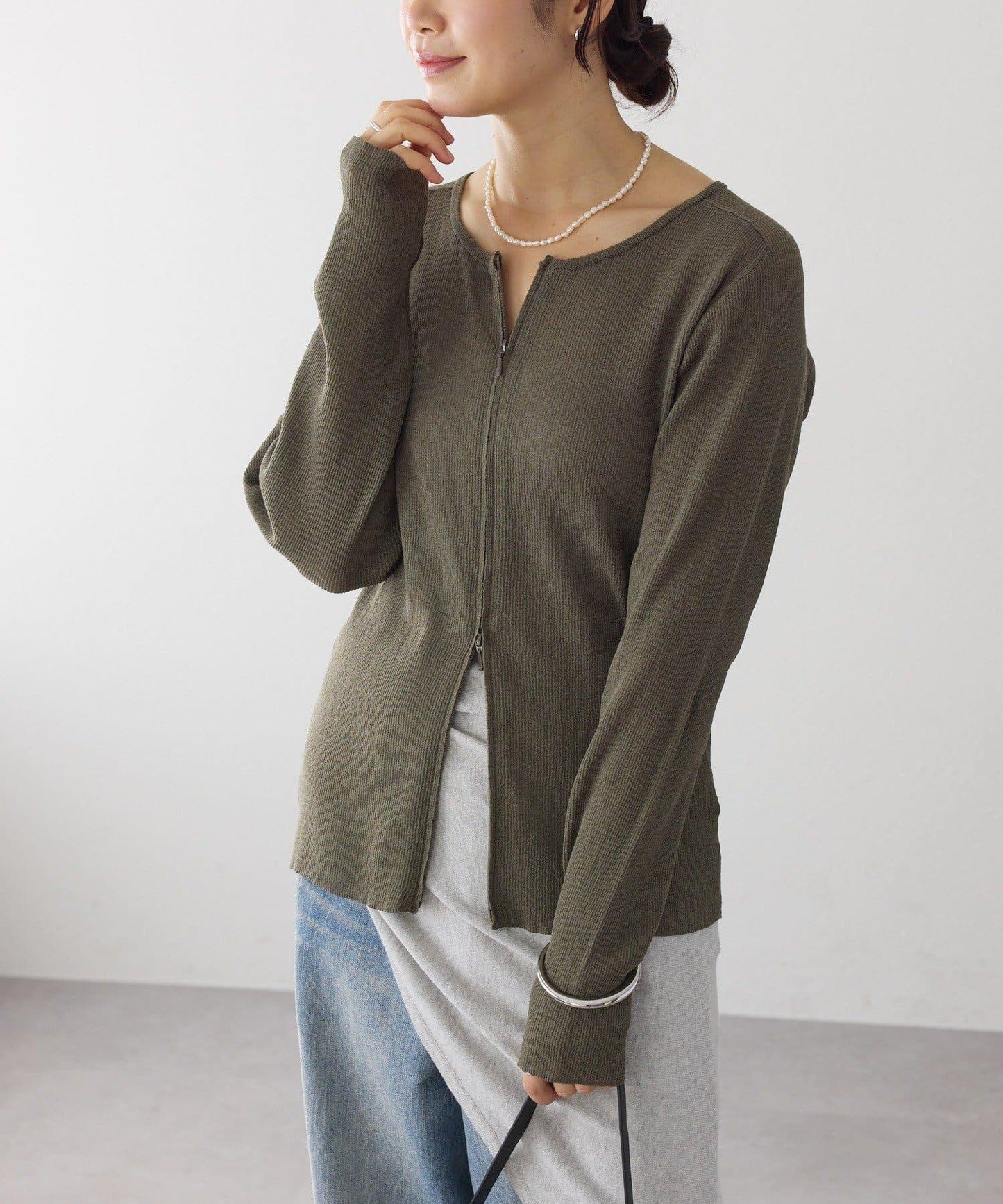 隨性風 拉鍊羅紋 針織開衫