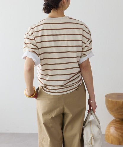 成人風 多色條紋 五分袖 Tee T恤