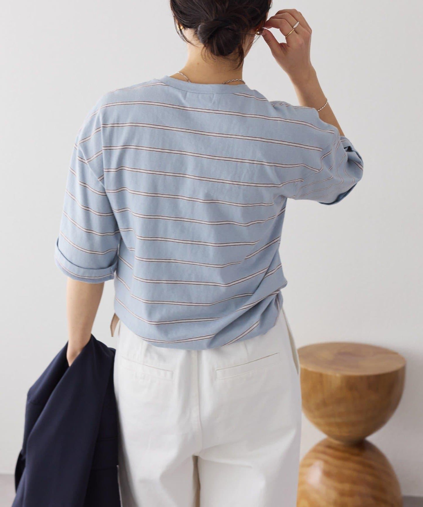 成人風 多色條紋 五分袖 Tee T恤