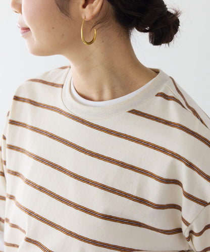 成人風 多色條紋 五分袖 Tee T恤