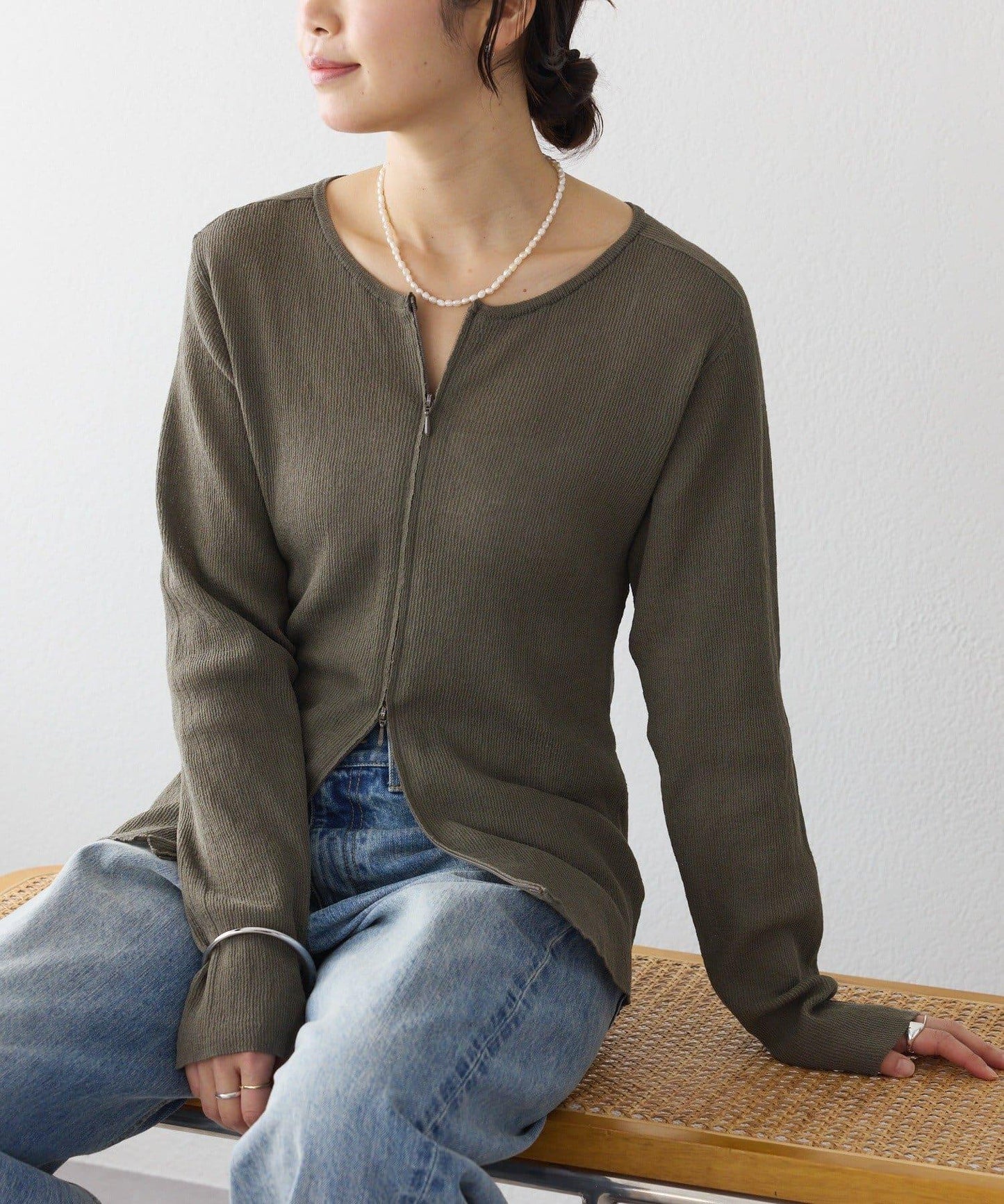 隨性風 拉鍊羅紋 針織開衫