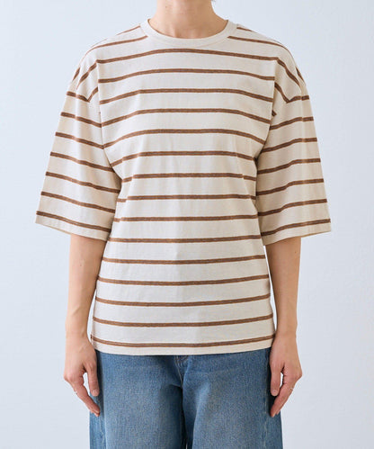 成人風 多色條紋 五分袖 Tee T恤
