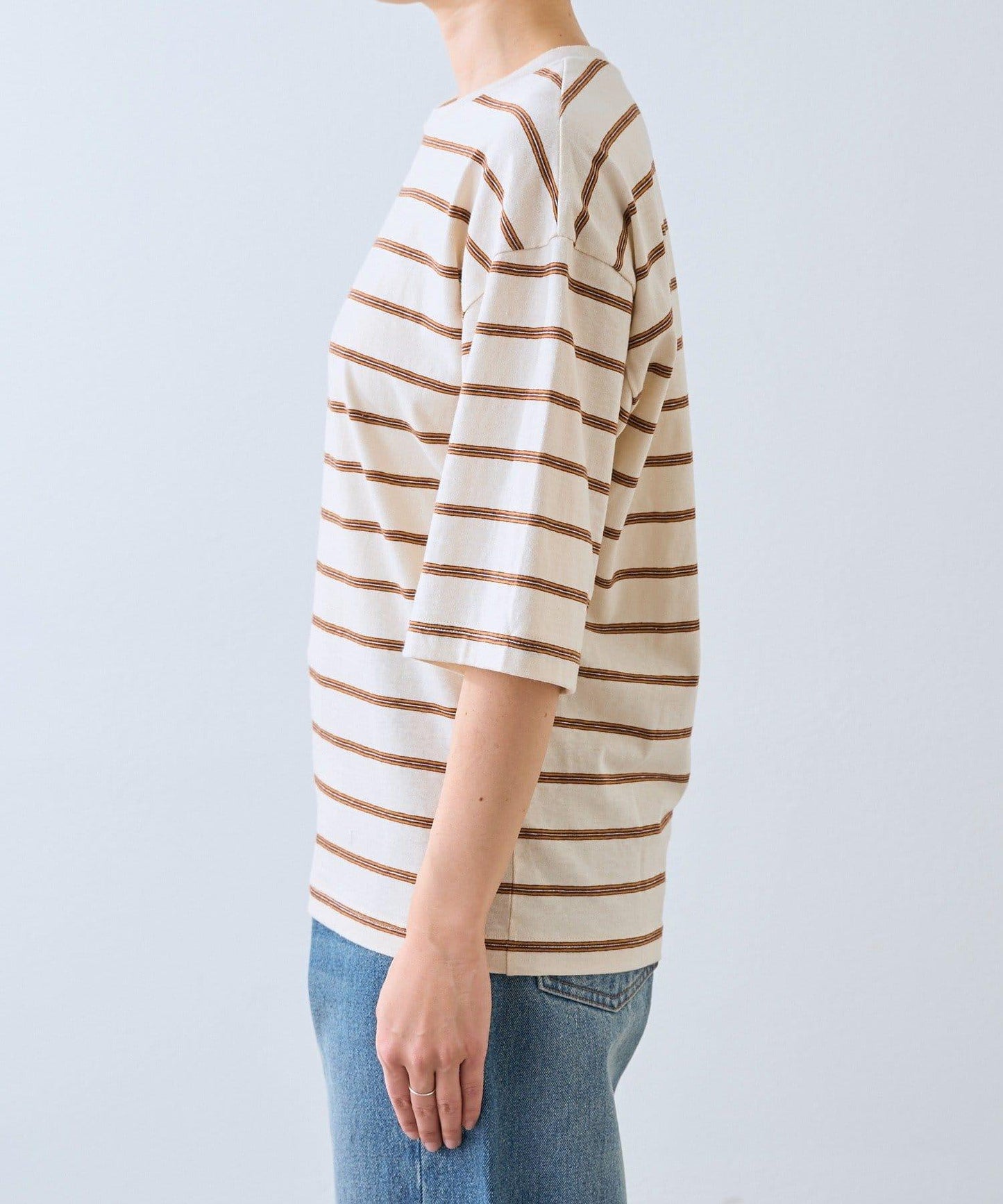 成人風 多色條紋 五分袖 Tee T恤