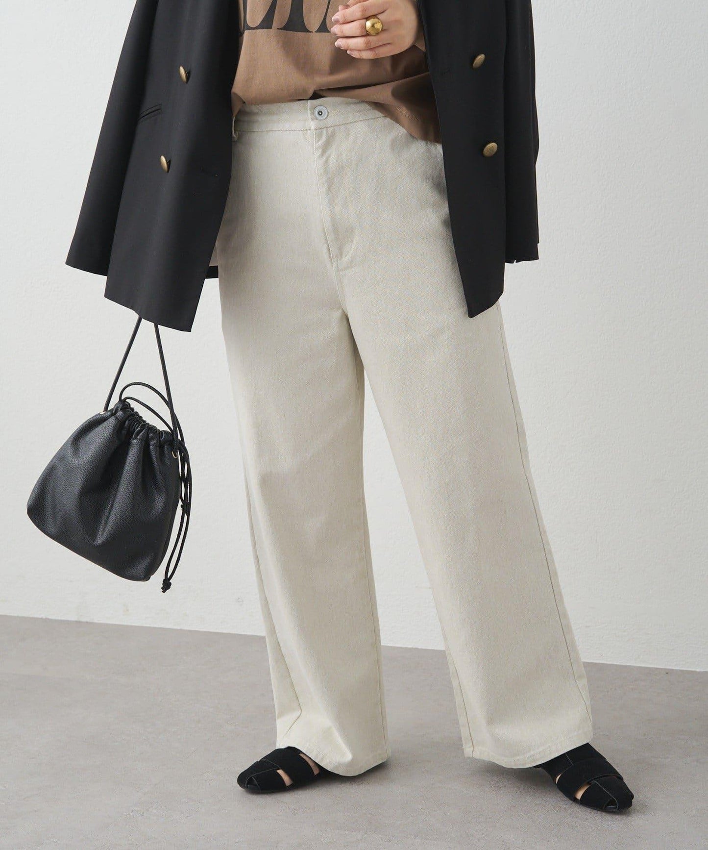 卡其斜紋寬鬆直筒褲