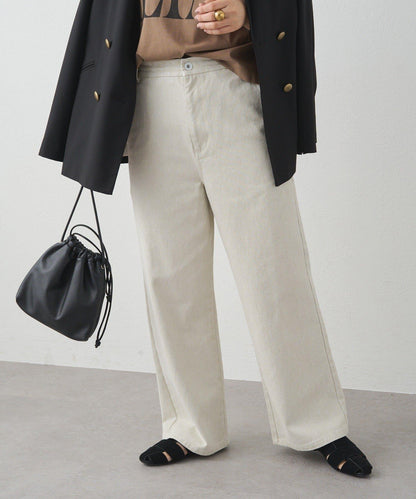 卡其斜紋寬鬆直筒褲