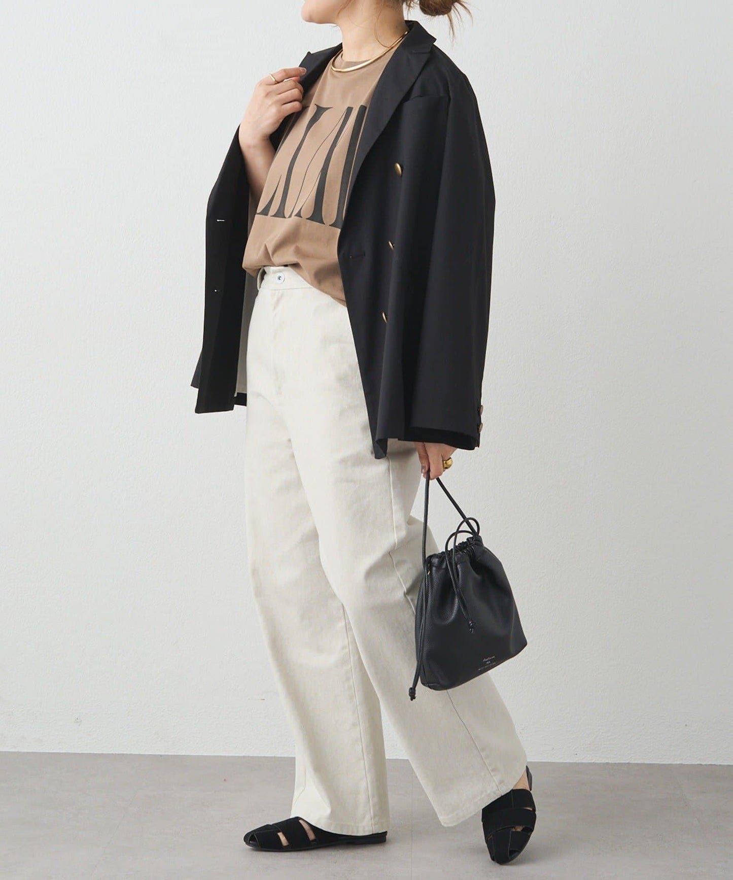 卡其斜紋寬鬆直筒褲