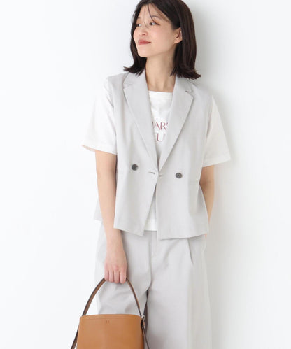 《定番素材 / 洗える》 乾爽觸感亞麻混 短款馬甲