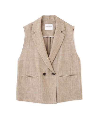 《定番素材 / 洗える》 乾爽觸感亞麻混 短款馬甲