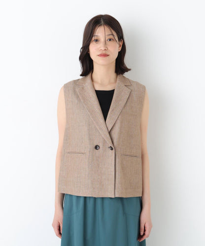 《定番素材 / 洗える》 乾爽觸感亞麻混 短款馬甲