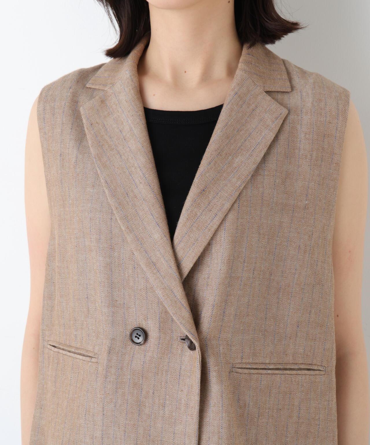 《定番素材 / 洗える》 乾爽觸感亞麻混 短款馬甲