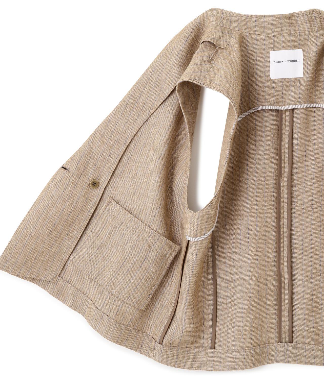 《定番素材 / 洗える》 乾爽觸感亞麻混 短款馬甲