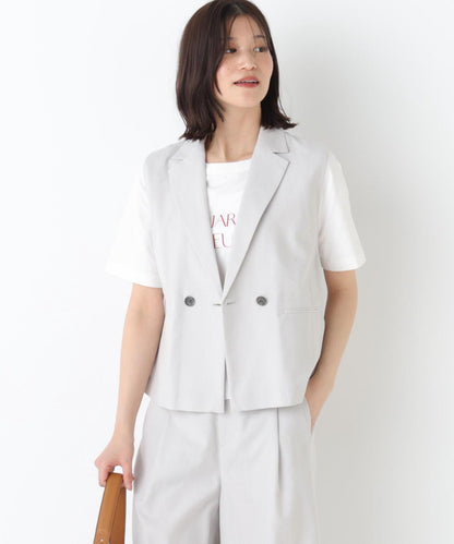 《定番素材 / 洗える》 乾爽觸感亞麻混 短款馬甲