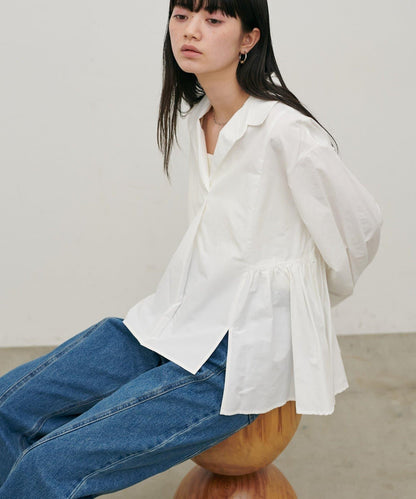 下襬荷葉設計 府綢 女式襯衫