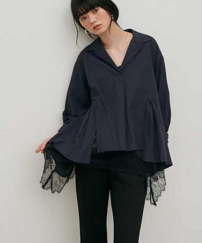 下襬荷葉設計 府綢 女式襯衫