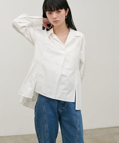 下襬荷葉設計 府綢 女式襯衫