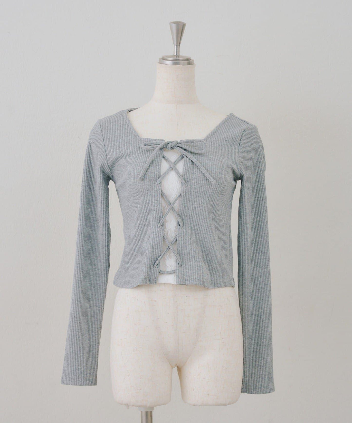 繫帶拼接羅紋上衣