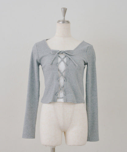 繫帶拼接羅紋上衣