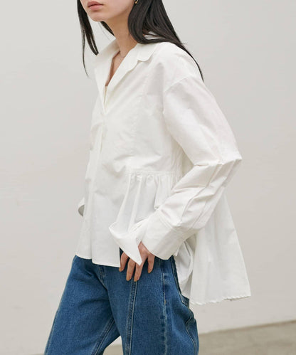 下襬荷葉設計 府綢 女式襯衫