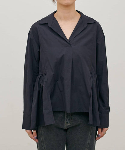 下襬荷葉設計 府綢 女式襯衫