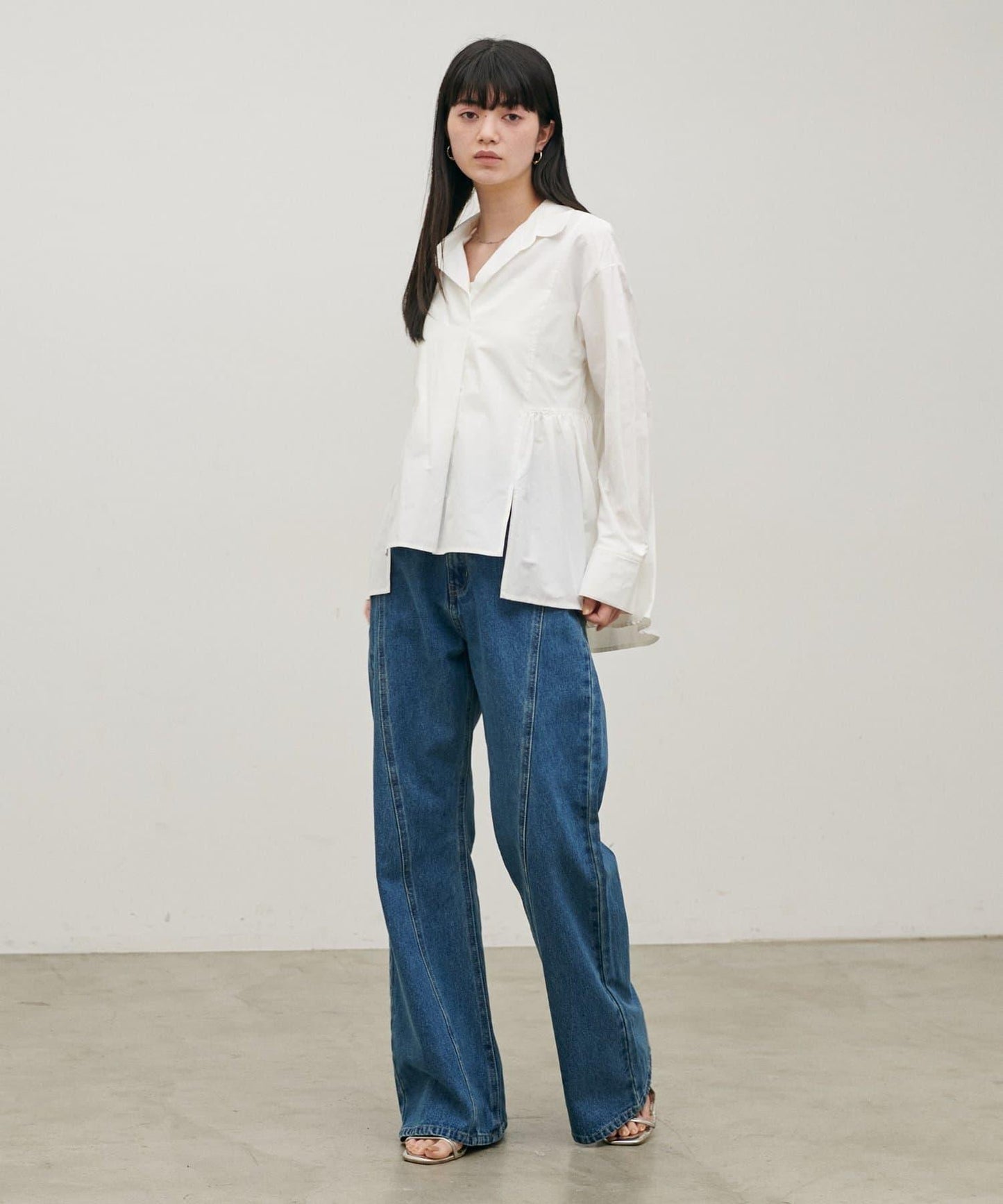 下襬荷葉設計 府綢 女式襯衫