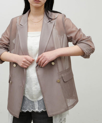 金屬扣網眼面料夾克