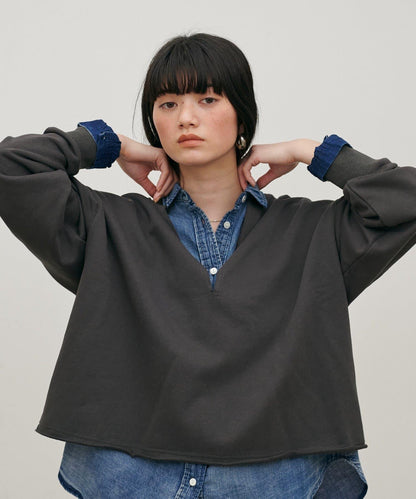 生邊開襟領毛圈套頭衛衣