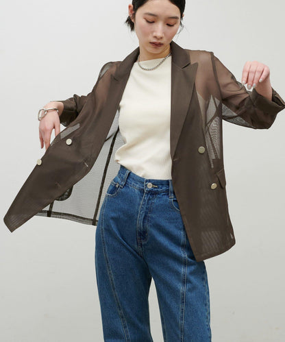 金屬扣網眼面料夾克