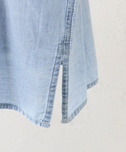 領口荷葉邊輕透牛仔襯衫