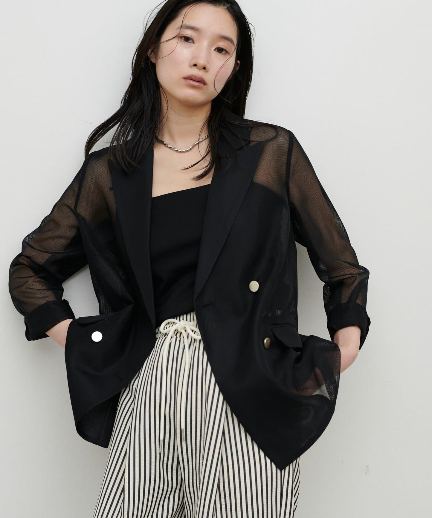 金屬扣網眼面料夾克