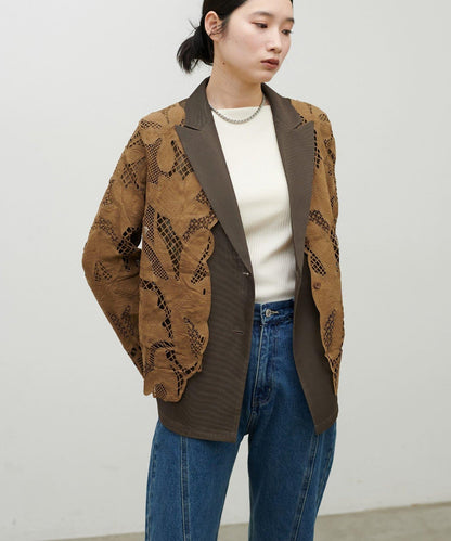 金屬扣網眼面料夾克