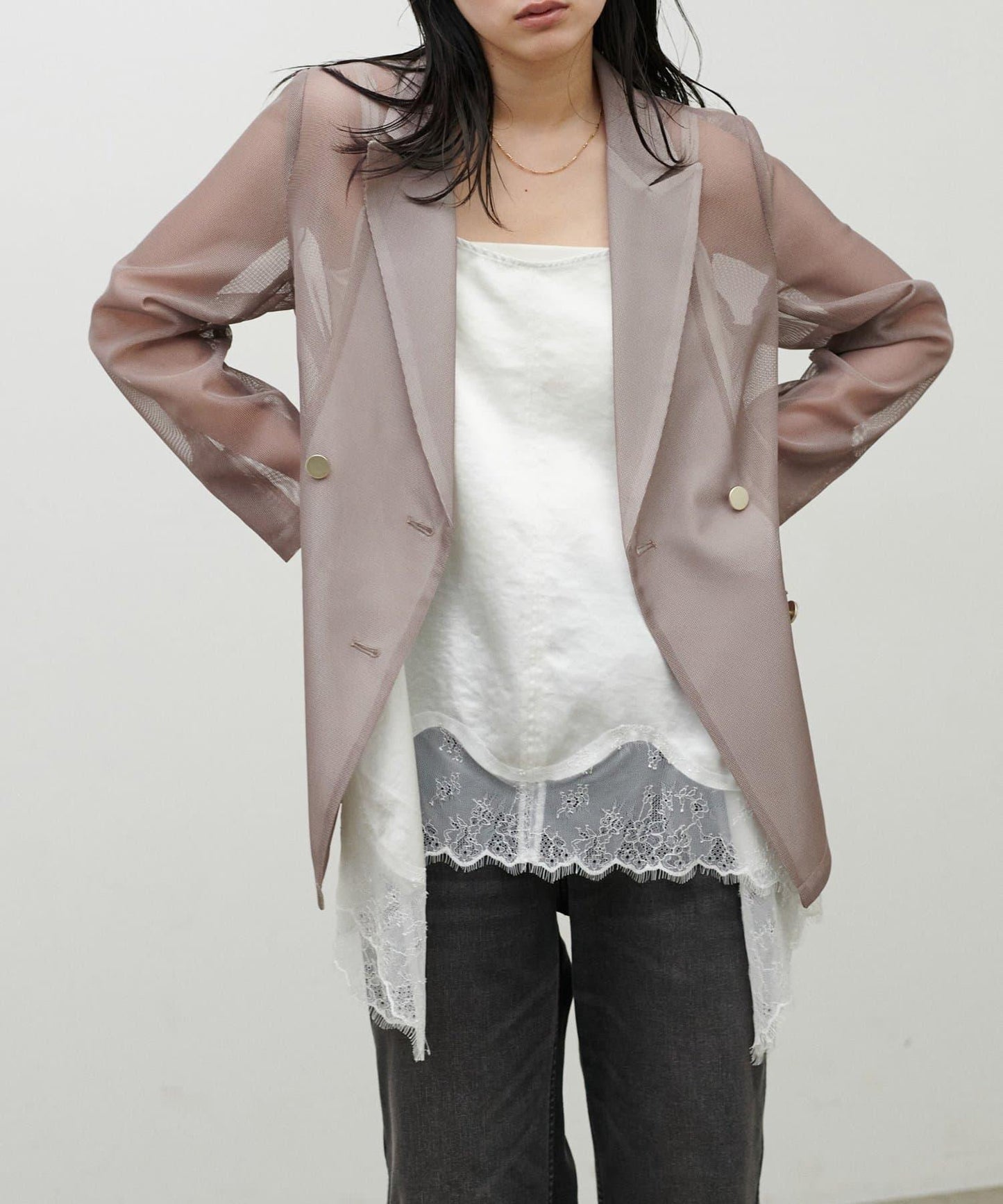 金屬扣網眼面料夾克