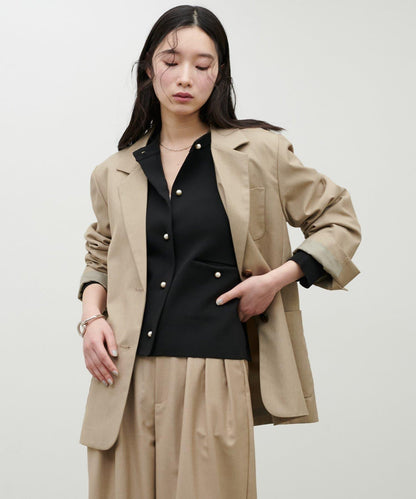 簡約風短款珍珠釦針織開衫