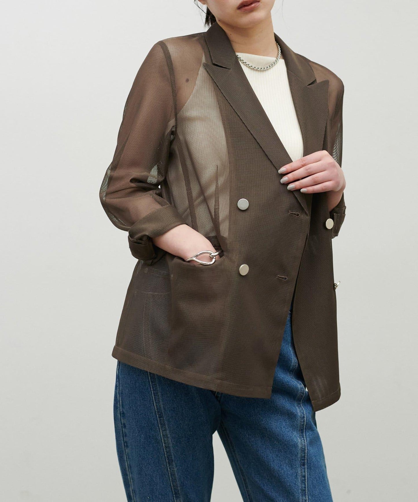 金屬扣網眼面料夾克