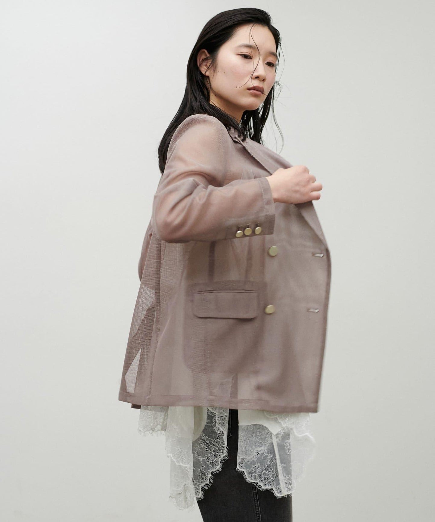 金屬扣網眼面料夾克