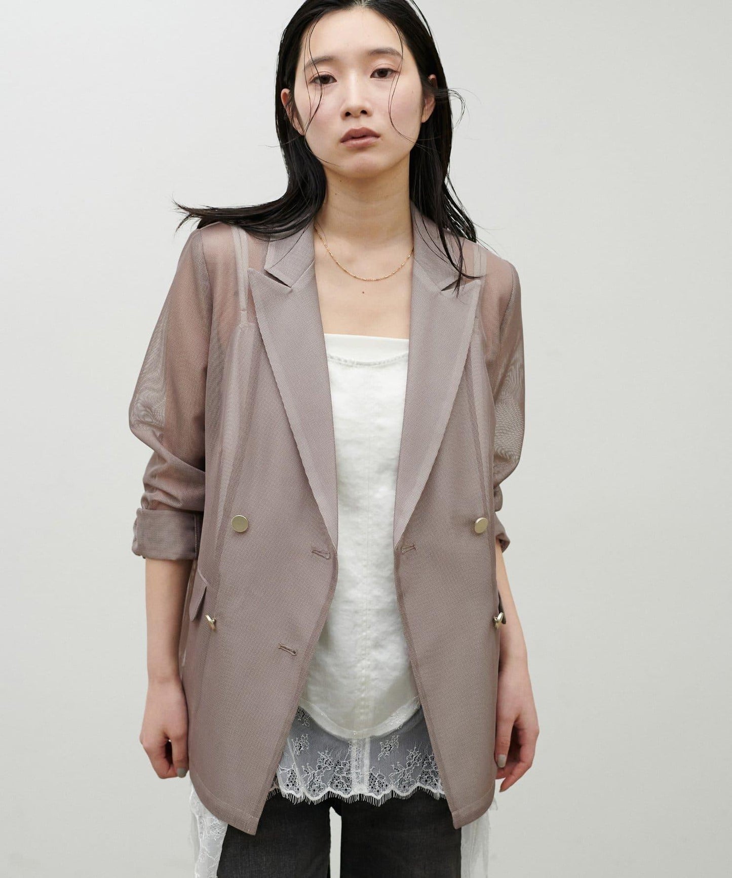 金屬扣網眼面料夾克