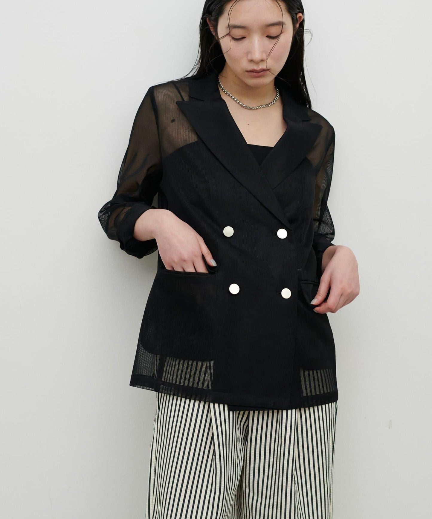 金屬扣網眼面料夾克