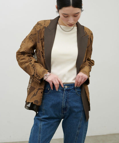 金屬扣網眼面料夾克