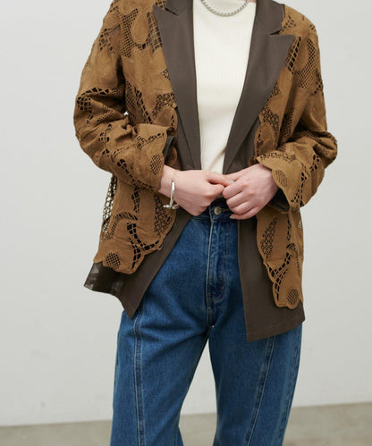 金屬扣網眼面料夾克