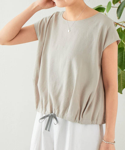 亞麻下襬抽繩女襯衫