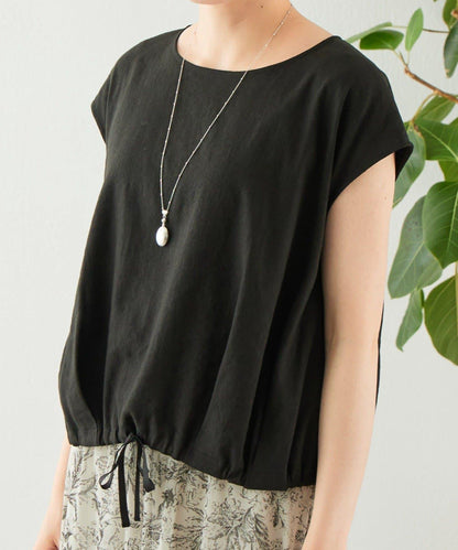亞麻下襬抽繩女襯衫