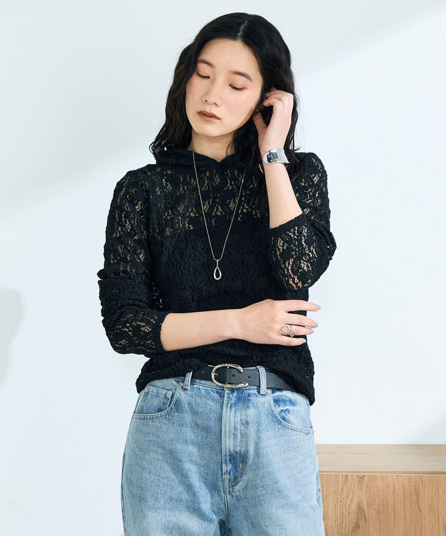 棉質蕾絲連帽上衣