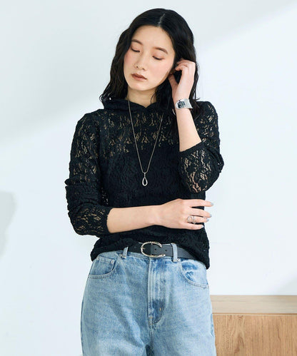 棉質蕾絲連帽上衣