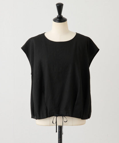 亞麻下襬抽繩女襯衫