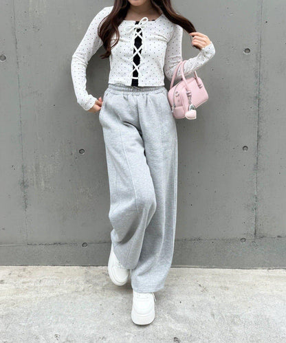 繫帶拼接羅紋上衣