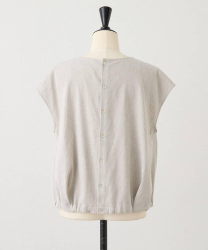 亞麻下襬抽繩女襯衫