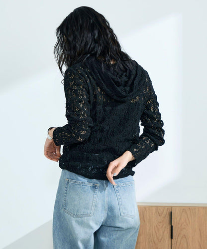 棉質蕾絲連帽上衣