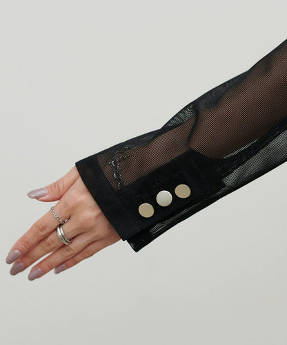 金屬扣網眼面料夾克