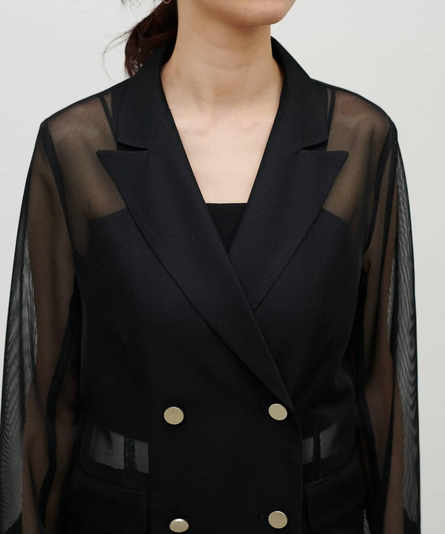 金屬扣網眼面料夾克