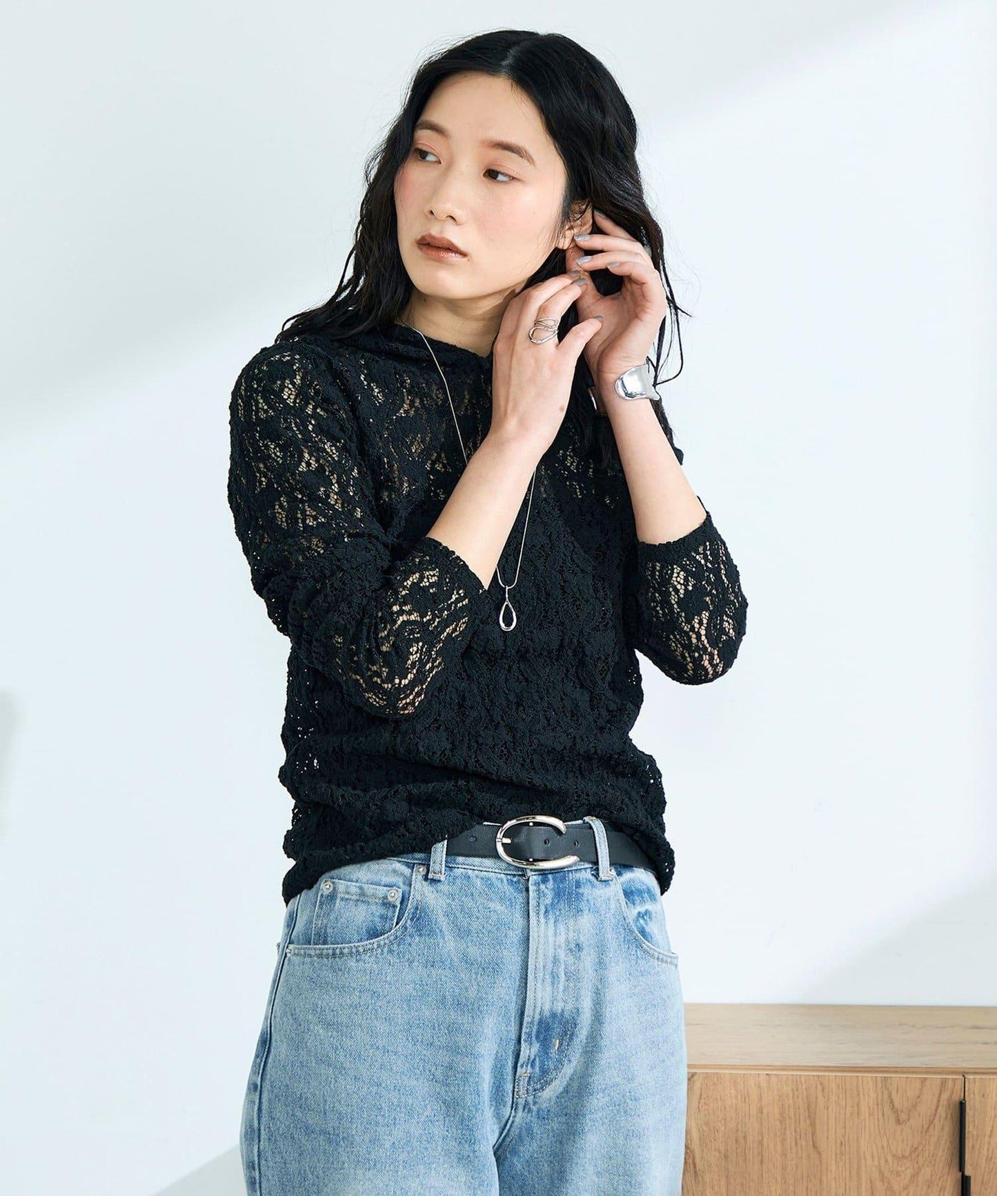 棉質蕾絲連帽上衣