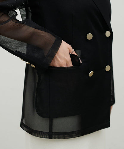 金屬扣網眼面料夾克